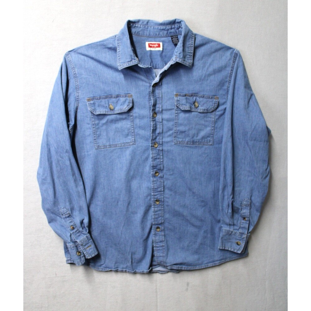 Wrangler Y2K Blue Denim mens Workwear/Western/ Trucker shirt XL